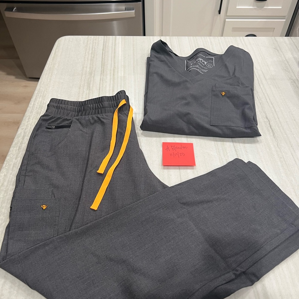 Poppy Charcoal Joggers Scrubs with Yellow Drawstring